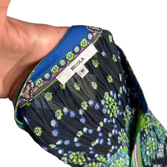 NICOLA Green & Black Multi Vintage Crinkle Scrunchie Blouse - Picture 5 of 5